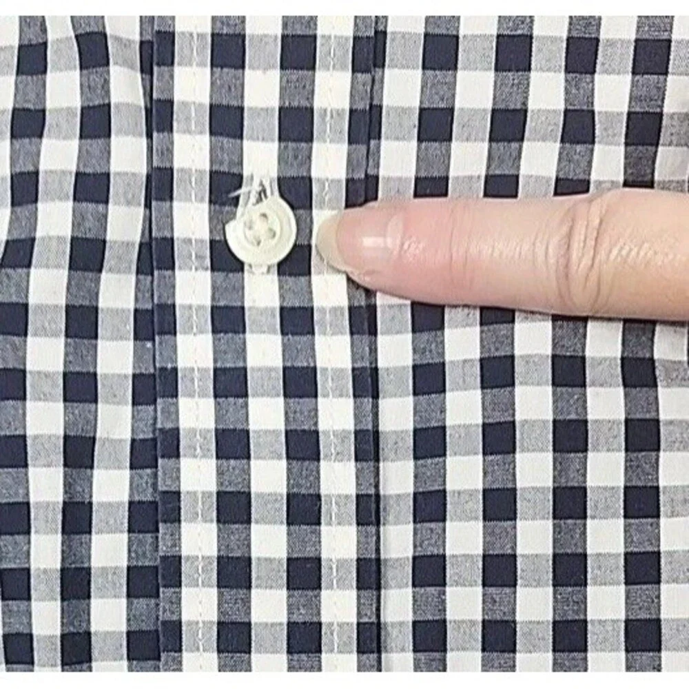 J Crew Button Up Shirt Mens XL Black Gray White Checkered Short Sleeve Pocket - Picture 10 of 10